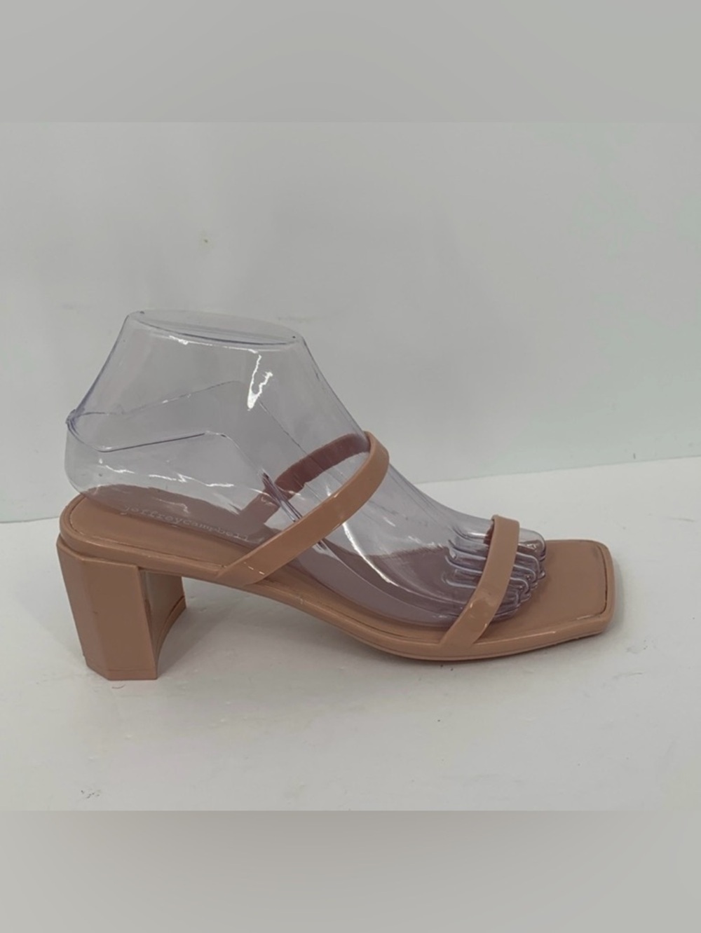 Jeffrey Campbell Jamm jelly slide sandals chunky heel tan nude double strap 8